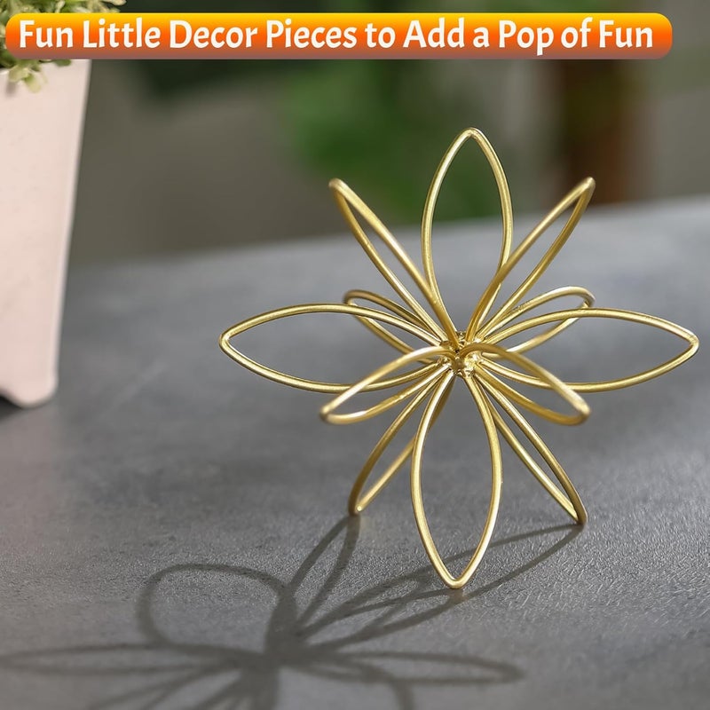 Mocome 4.25" Gold Sphere Decor, Metal Handmade Floral Decorative Sculpture, Abstract Tabletop Decorative Ball for Home Metal Sphere Decor - Image 5
